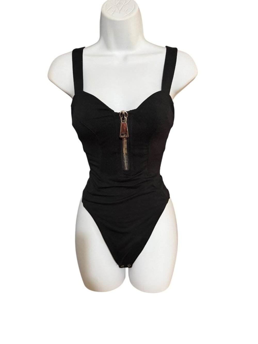 Good American Black Zip-Front Bodysuit Size S Made In USA